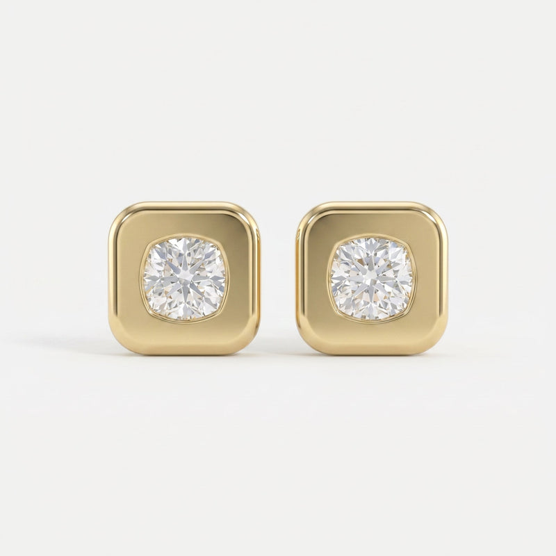 Bezel Set Round Diamond Stud Earrings, view 1