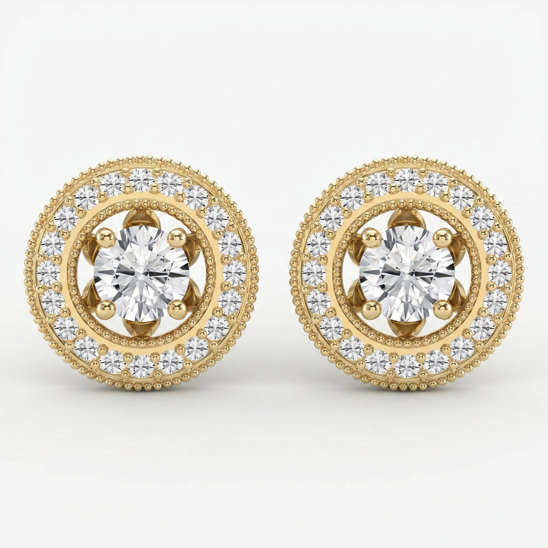 Round Diamond Halo Design Earrings, view 1