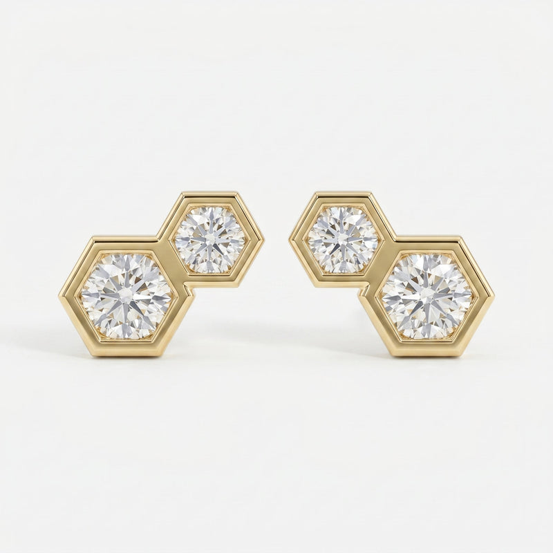 Honeycomb Hex Design Round Shape Earrings Studs, view 1