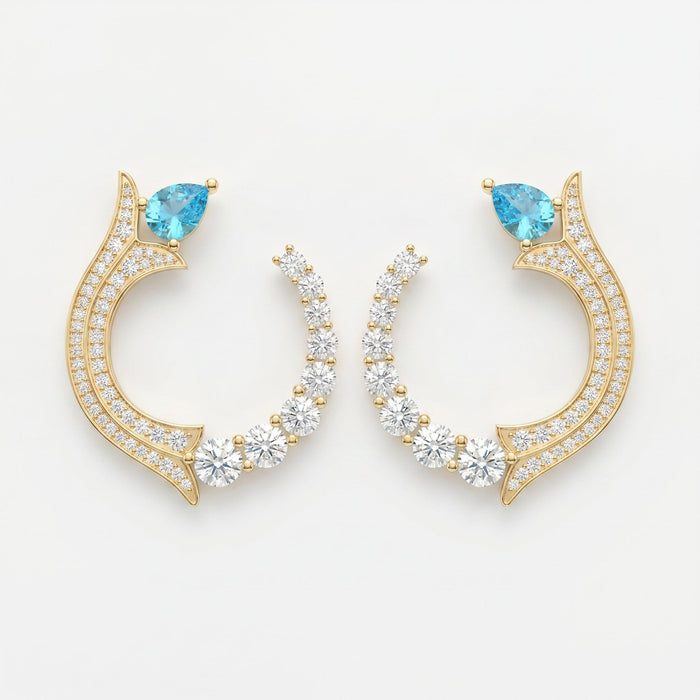 Pear Cut Blue Gemstone & Round Diamond Fashion Earrings, view 1