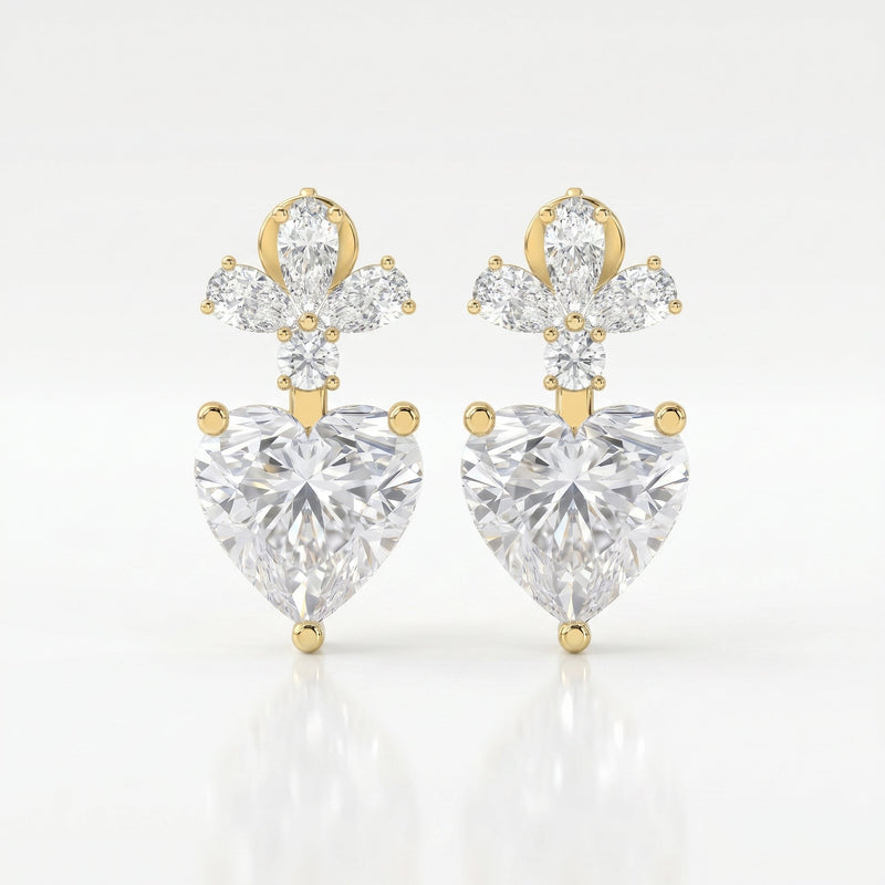 Floral Cluster Heart Diamond Drop Earring, view 1