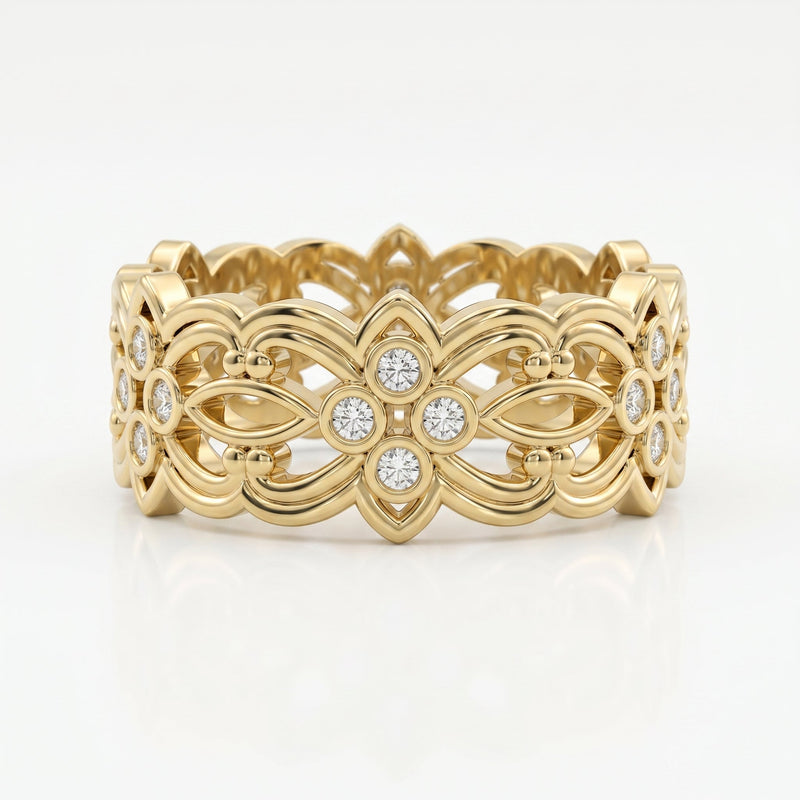 Floral Diamond Wide Vintage Band, view 1