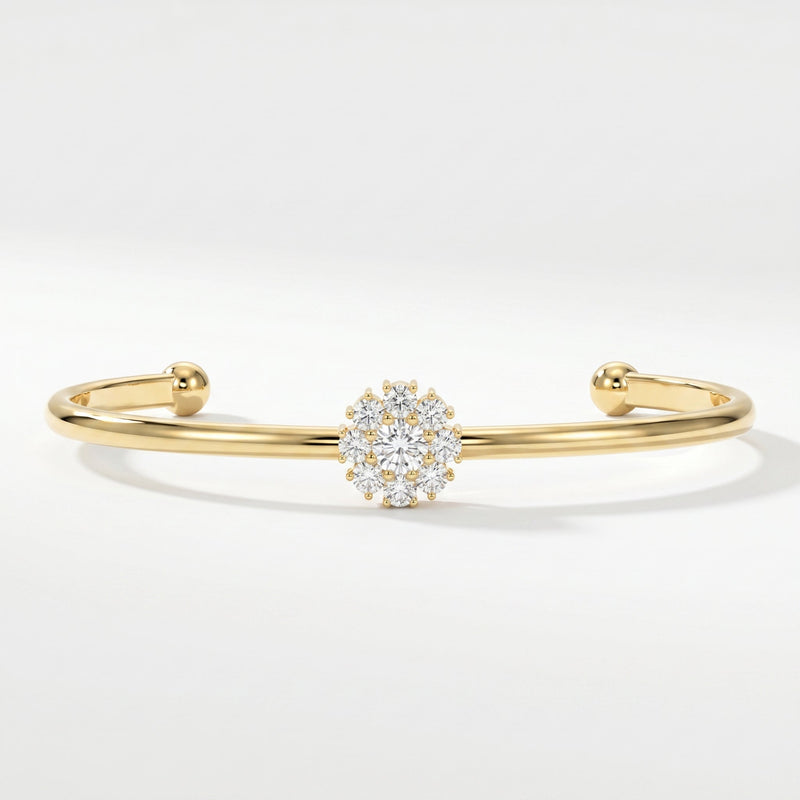 Floral Diamond Cluster Open Cuff Bracelet, view 1