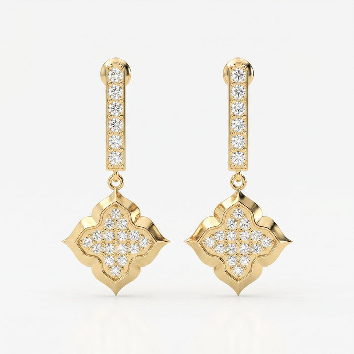 Round Cut Diamond Quatrefoil Drop Earrings, view 1