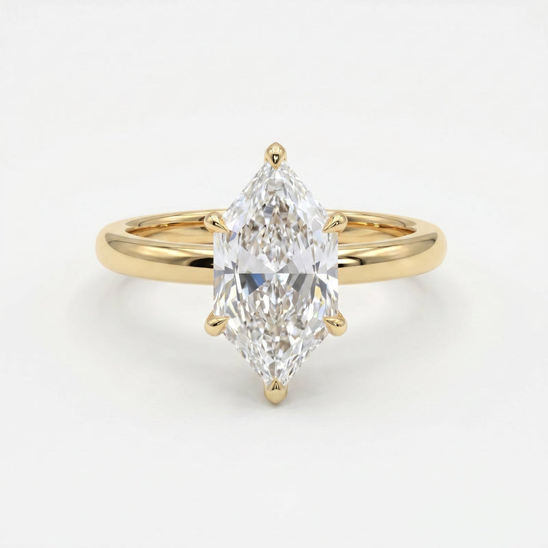 Dutch Marquise Cut Hidden Halo Round Diamond Engagement Ring, view 1