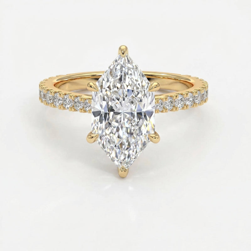 Dutch Marquise Cut Diamond round Accent Engagement Ring, view 1