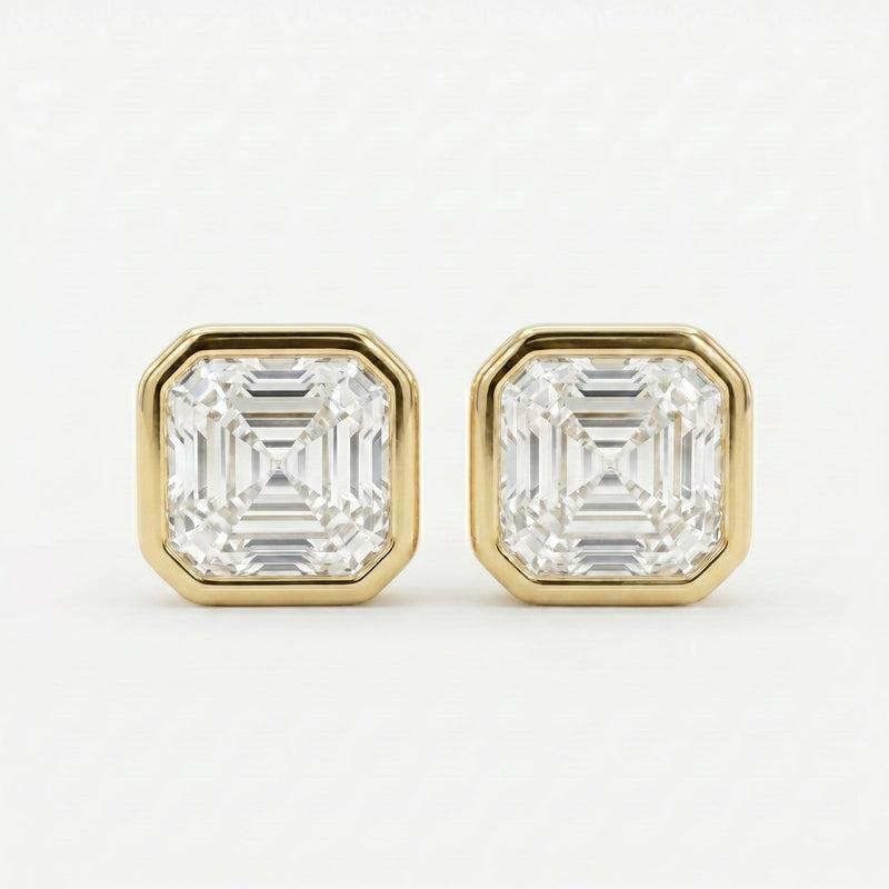 Bezal Setting Ascher Cut Diamond Stud Earrings, view 1