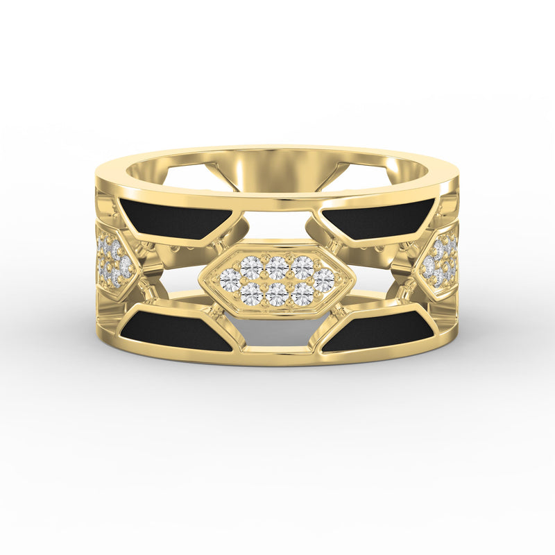 Geometric Cluster Design with Black Enamel Diamond Band, view 1