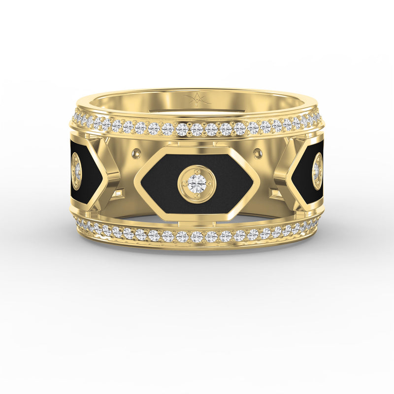 Wide Round Diamond Band with Black Enamel Ring, view 1
