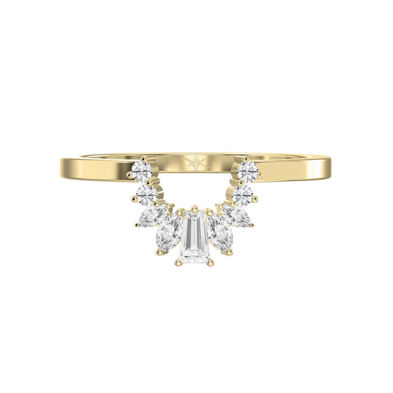 Gracefully Crafted Marquise & Baguette Diamond Curved Design Ring, view 1