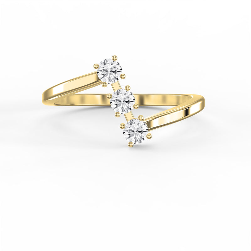 Modern Split Shank Three Stone Round Diamond Curved Ring, view 1