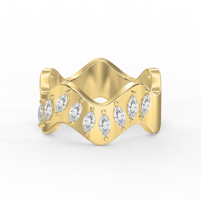 Curved Diamond Band with Marquise Cut Uniqe Statement Band, view 1