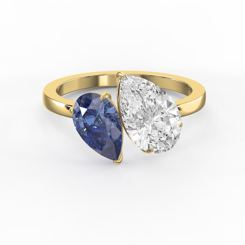 Toi et Moi Ring with Blue Sapphire and Pear Shape Diamond, view 1