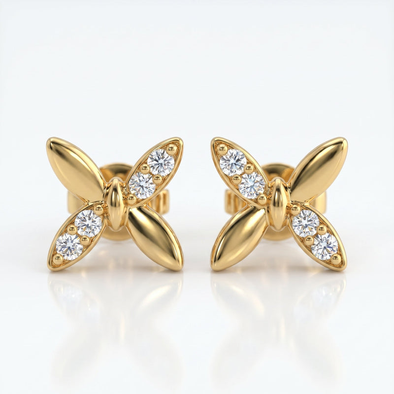Minimalist Butterfly Diamond Stud Earrings, view 1