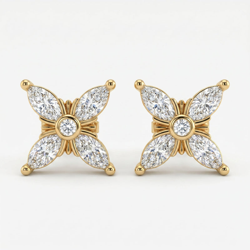 Floral Cluster Marquise Diamond Fashion Earring, view 1