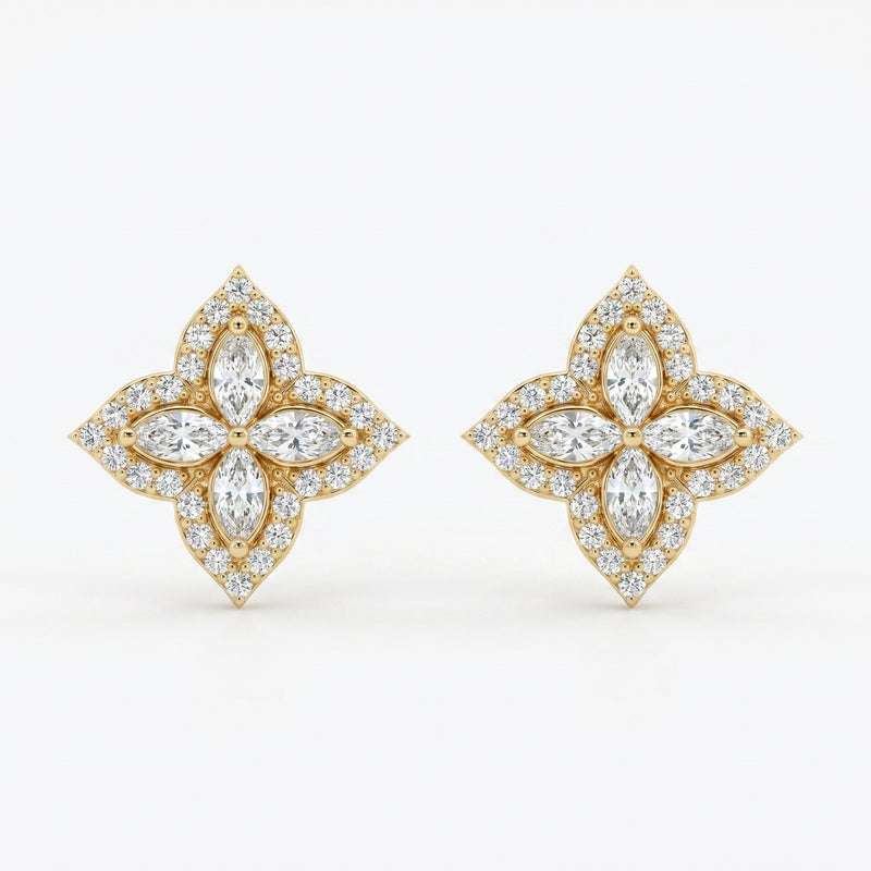 Marquise Diamond Floral Stud Earrings, view 1