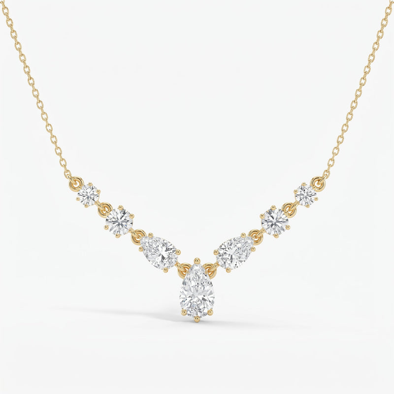 Pear & Round Cut Diamond V-Shape Diamond Pendant Necklace, view 1