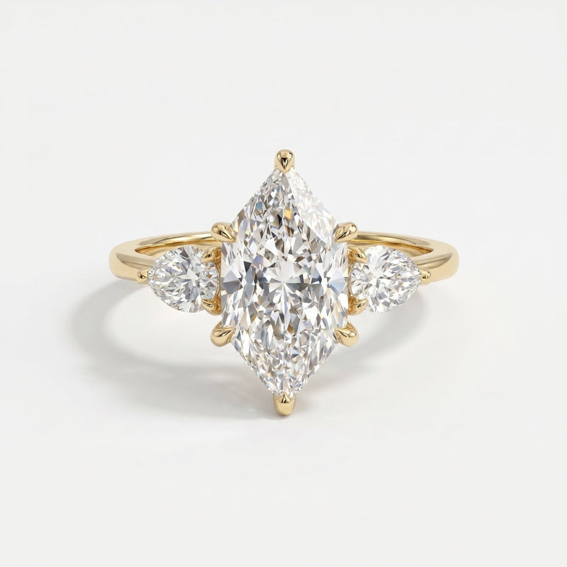 Dutch Marquise Cut Three Stone Diamond Engagement Ring, view 1