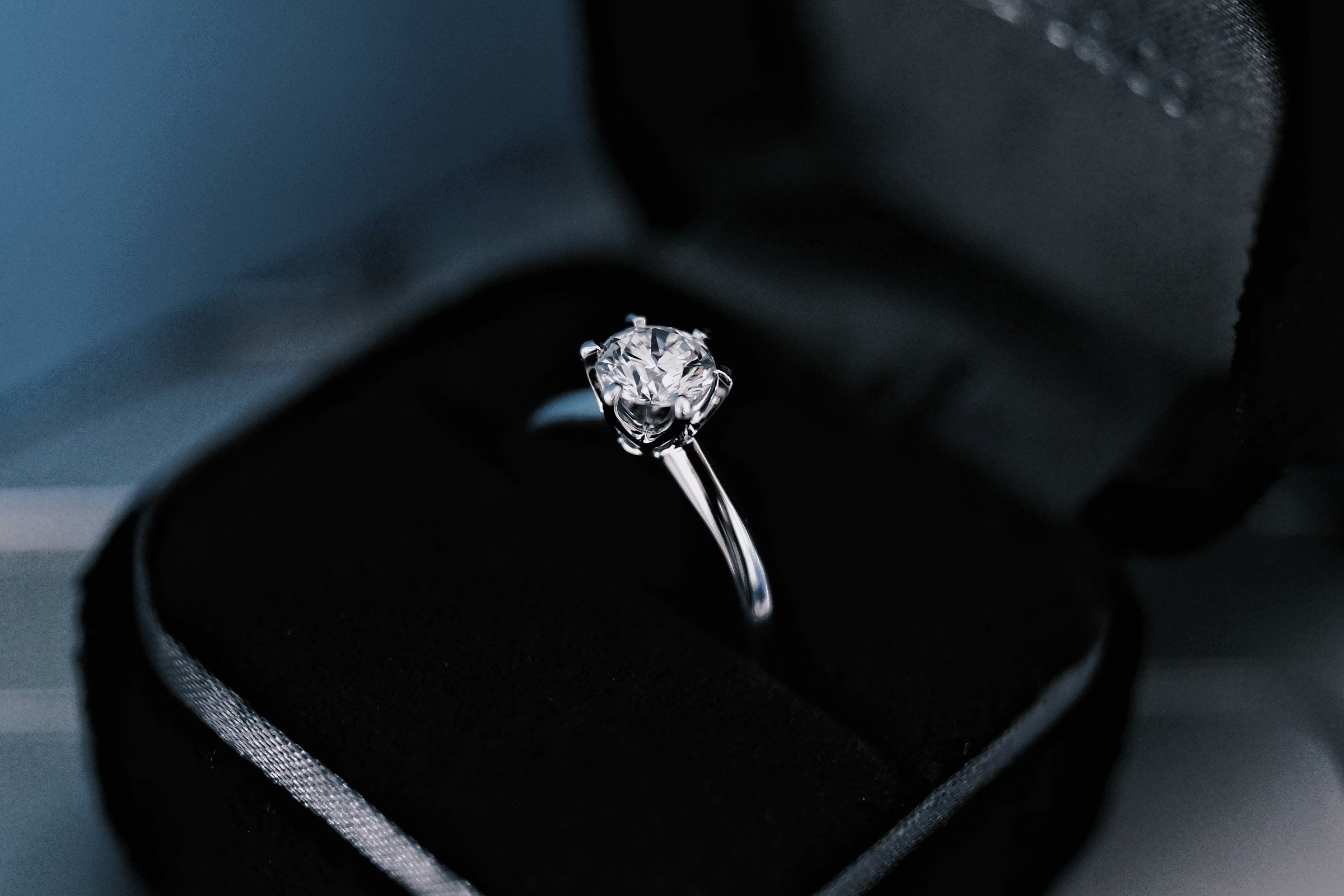 A round brilliant diamond solitaire in a presentation box