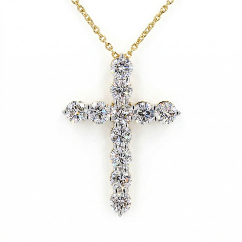 Round Diamond Cross Pendant Necklace, view 1