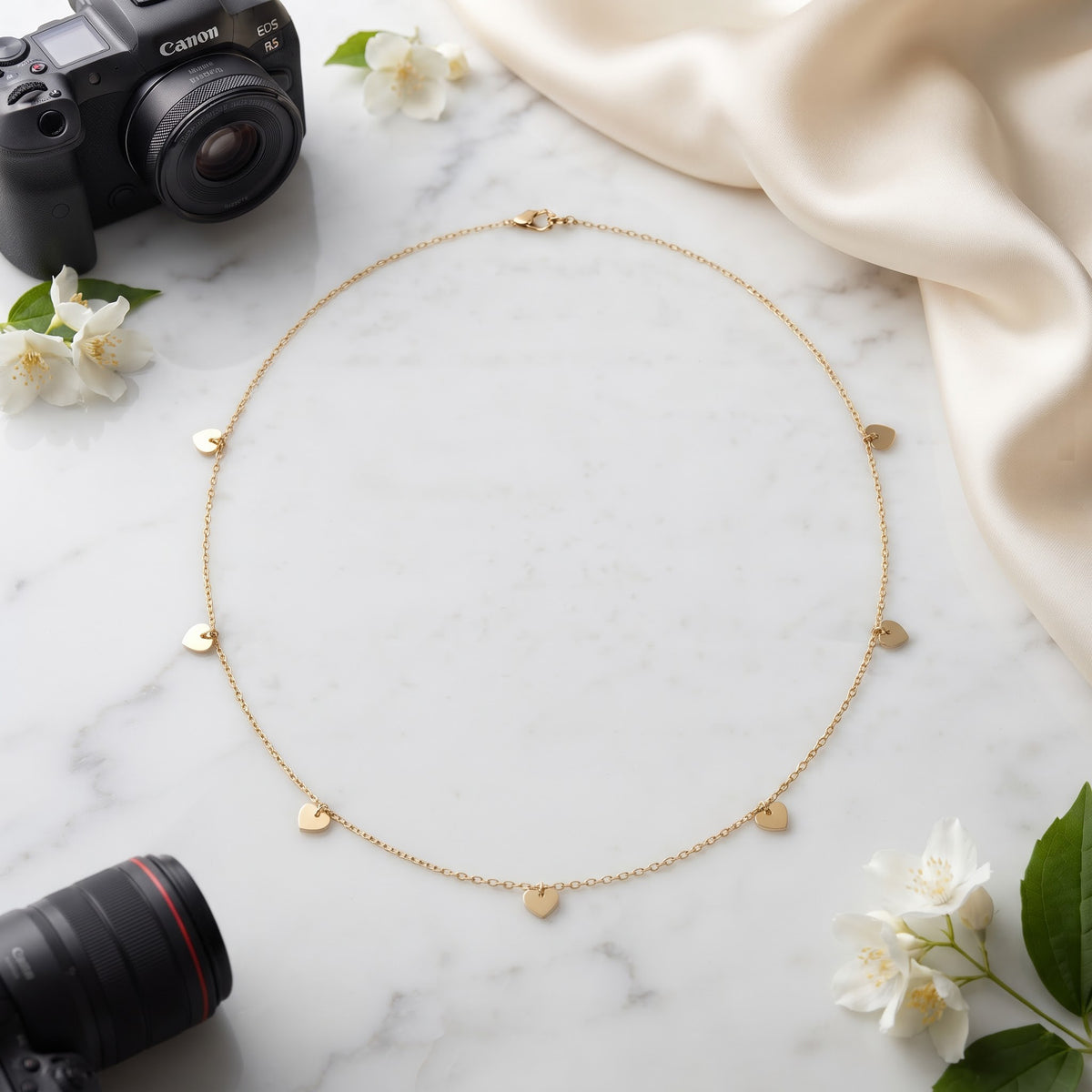 7 Heart Station Gold Metal Chain Necklace, image 4