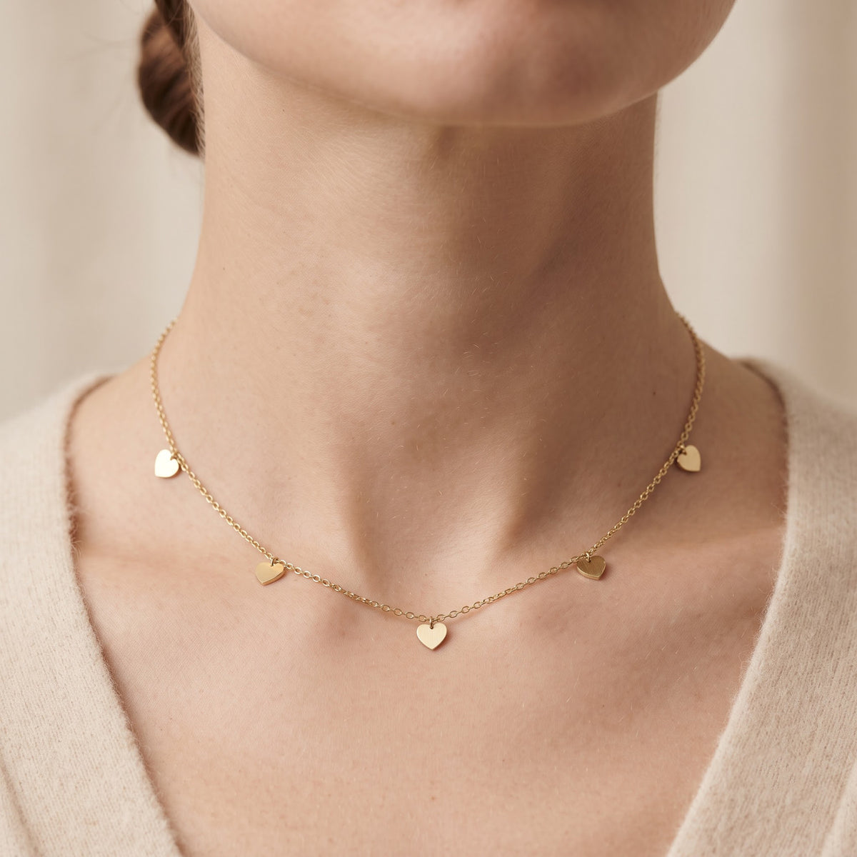 7 Heart Station Gold Metal Chain Necklace, image 6