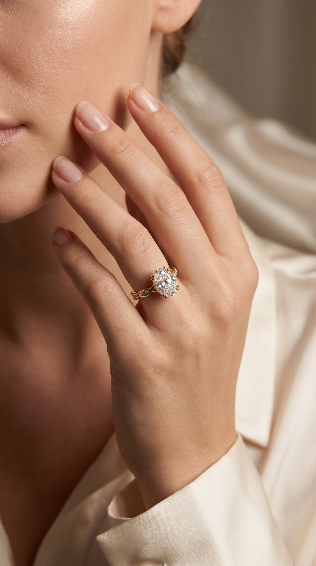 Oval Cut Diamond Round Accent Side Stone Engagement Ring, view 2