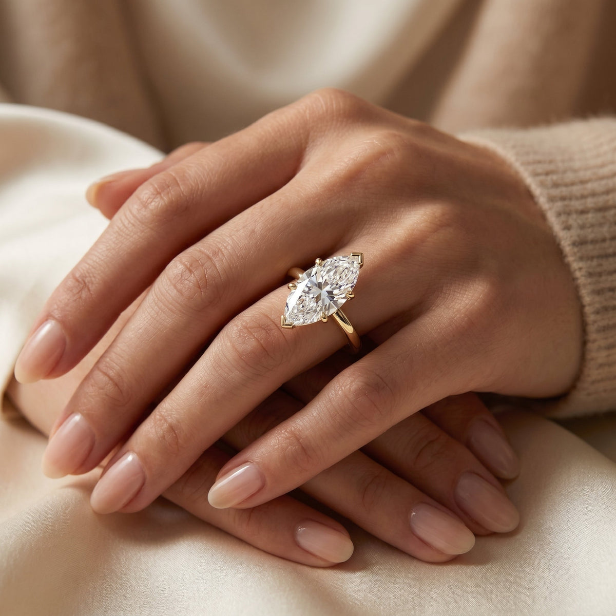 Marquise-cut solitaire engagement ring, view 2