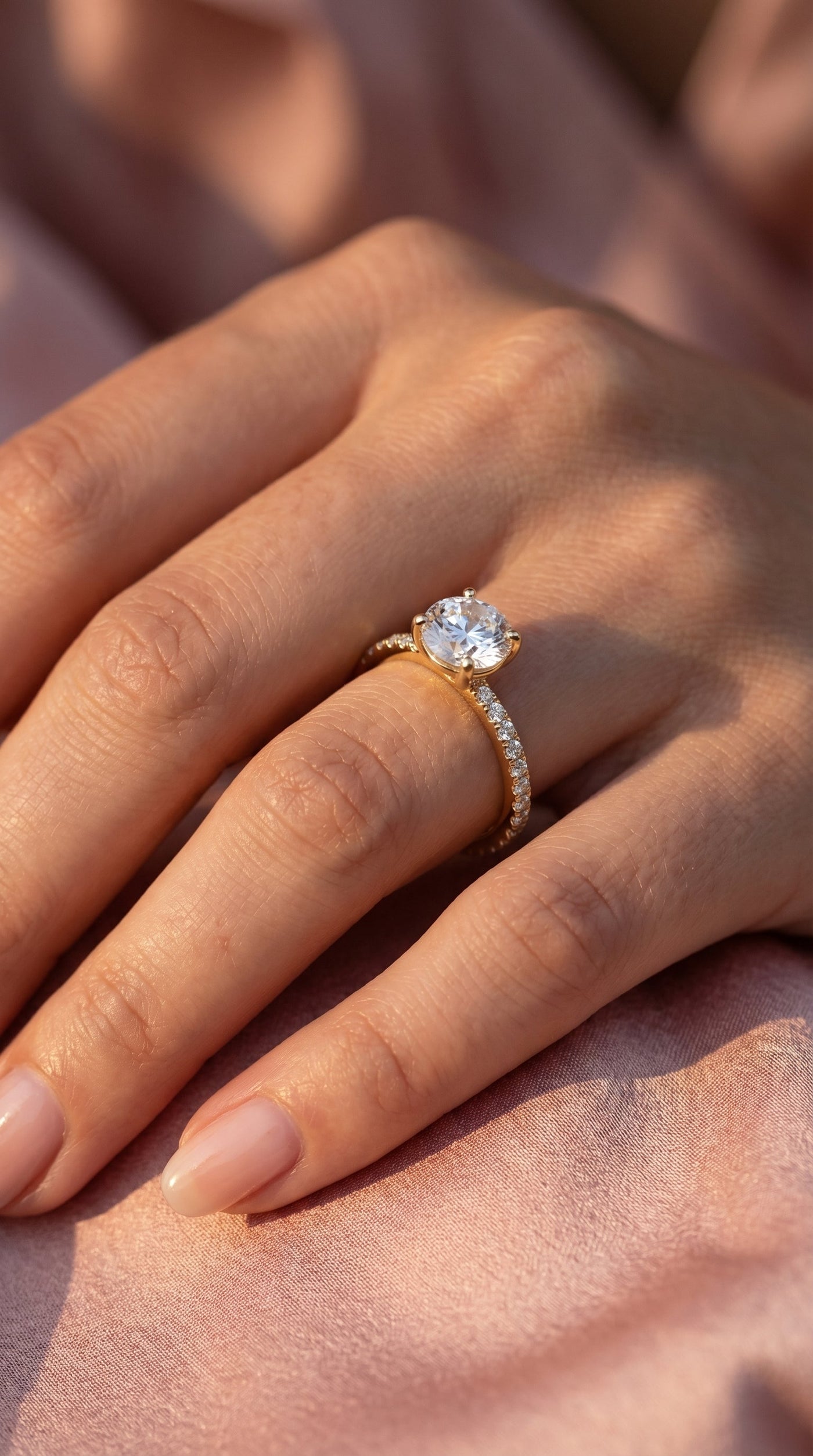 Round cut Side Stone diamond Engagement ring, view 2