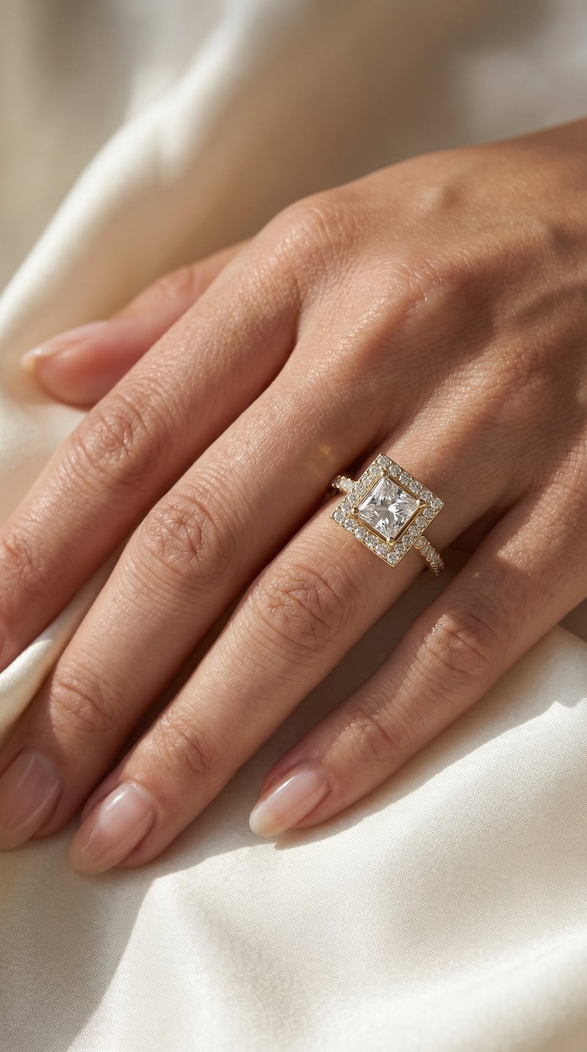 Princess Cut Diamond Side Stone Engagement Ring, view 2