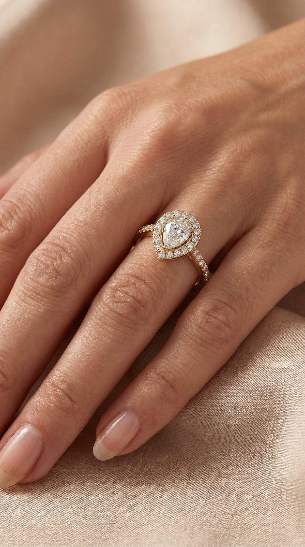 Pear Cut Diamond Side Stone Engagement Ring, view 2