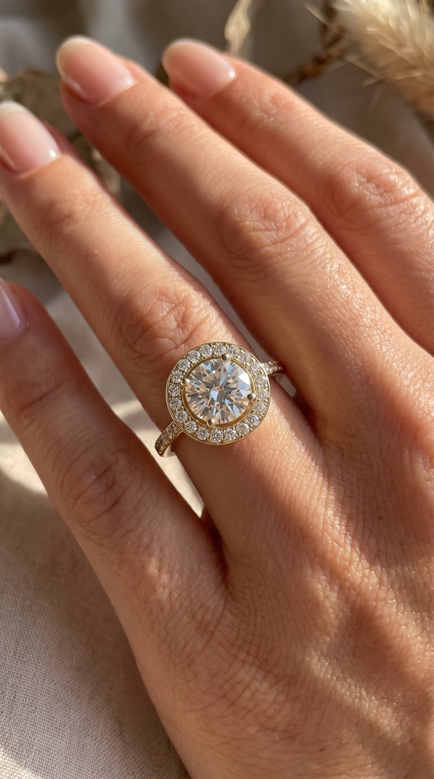 Round Cut Diamond Side Stone Engagement Ring, view 2