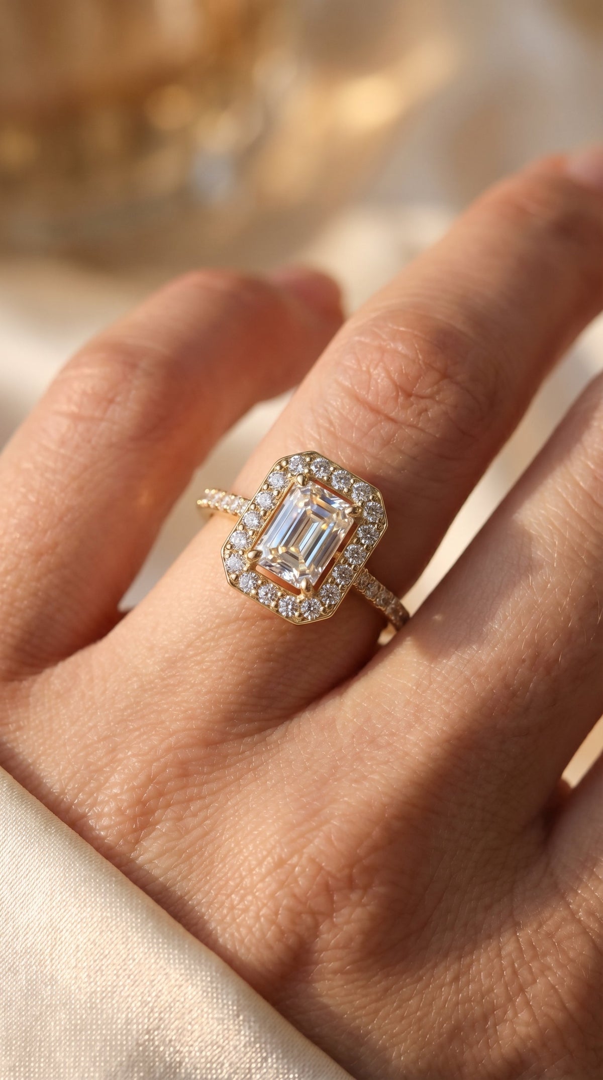 Emerald Cut Diamond Side Stone Pavé Engagement Ring, view 2