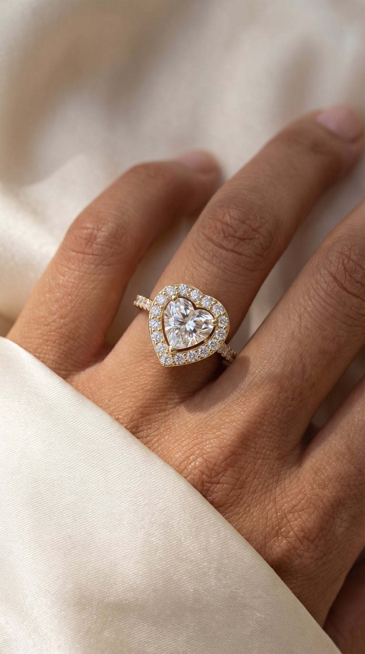 Heart Shape Diamond Halo Ring with Pavé Engagement Ring, view 2