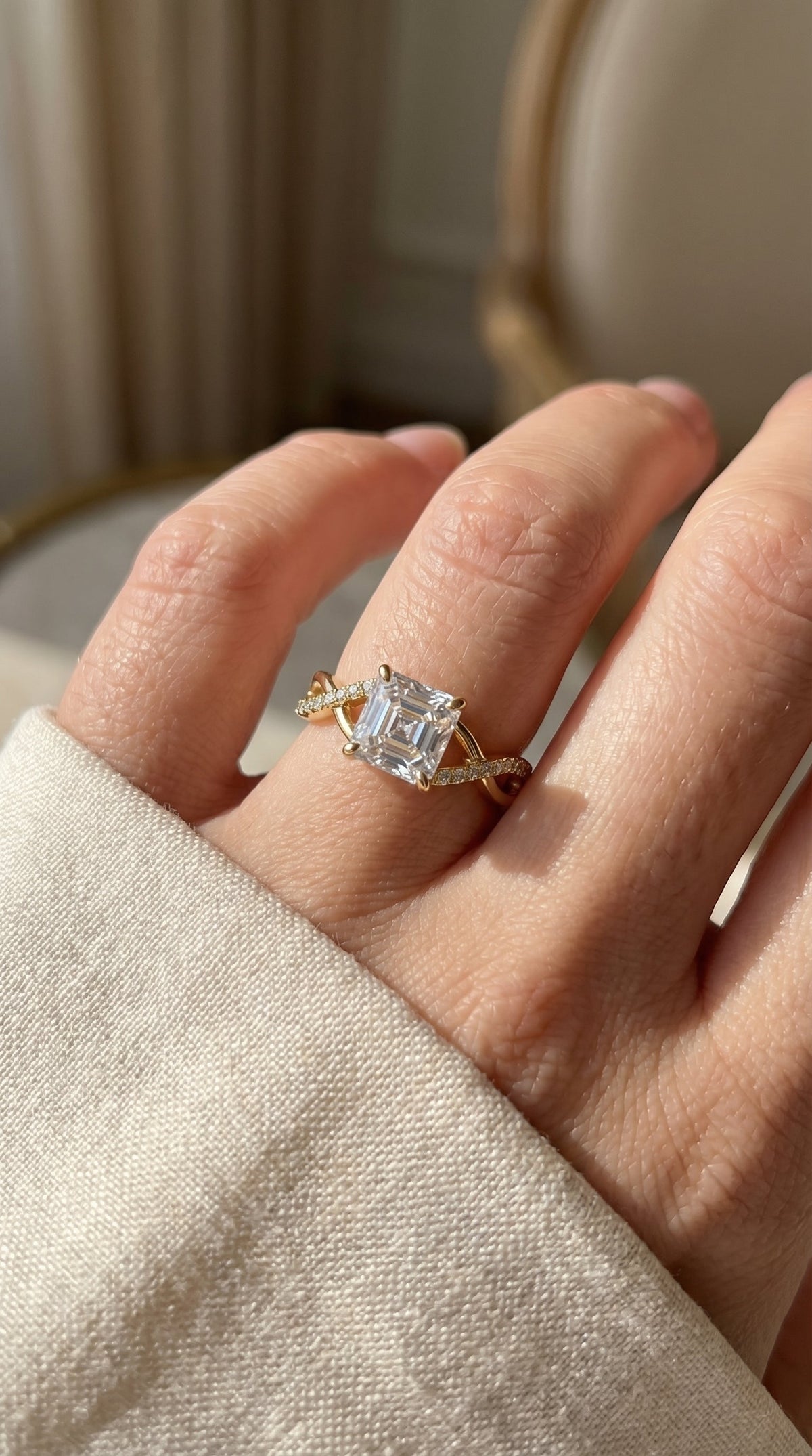 Eterna Twist Asscher Ring, view 2