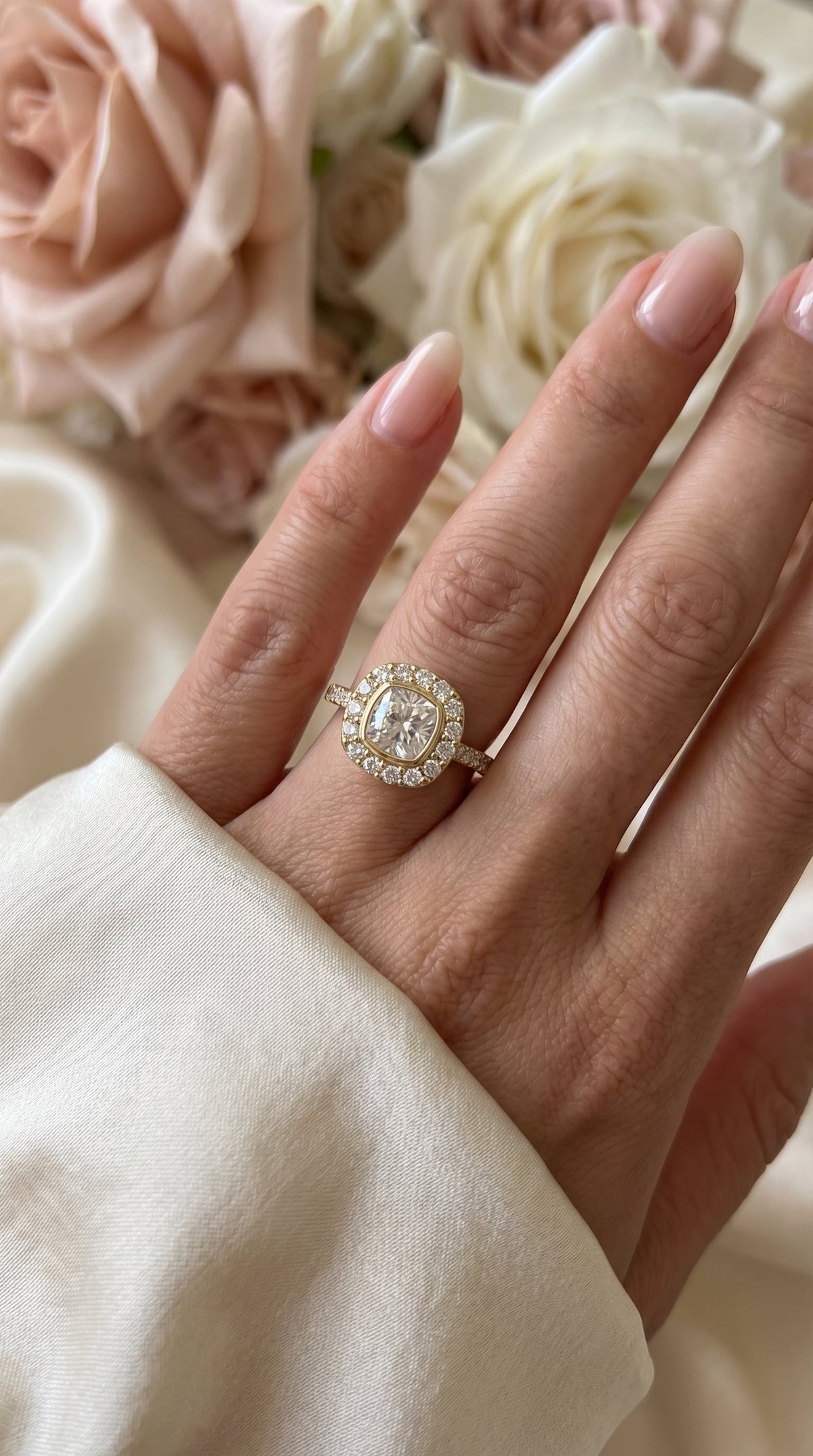 Cushion Shape Round Brilliant Side Stone Engagement Ring, view 2