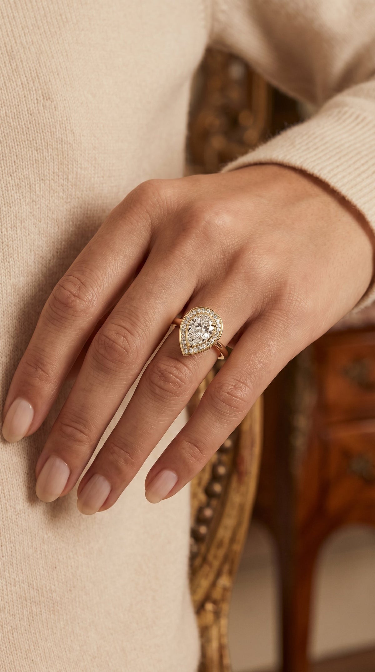 Pear Shape Halo Engagement Ring, view 2