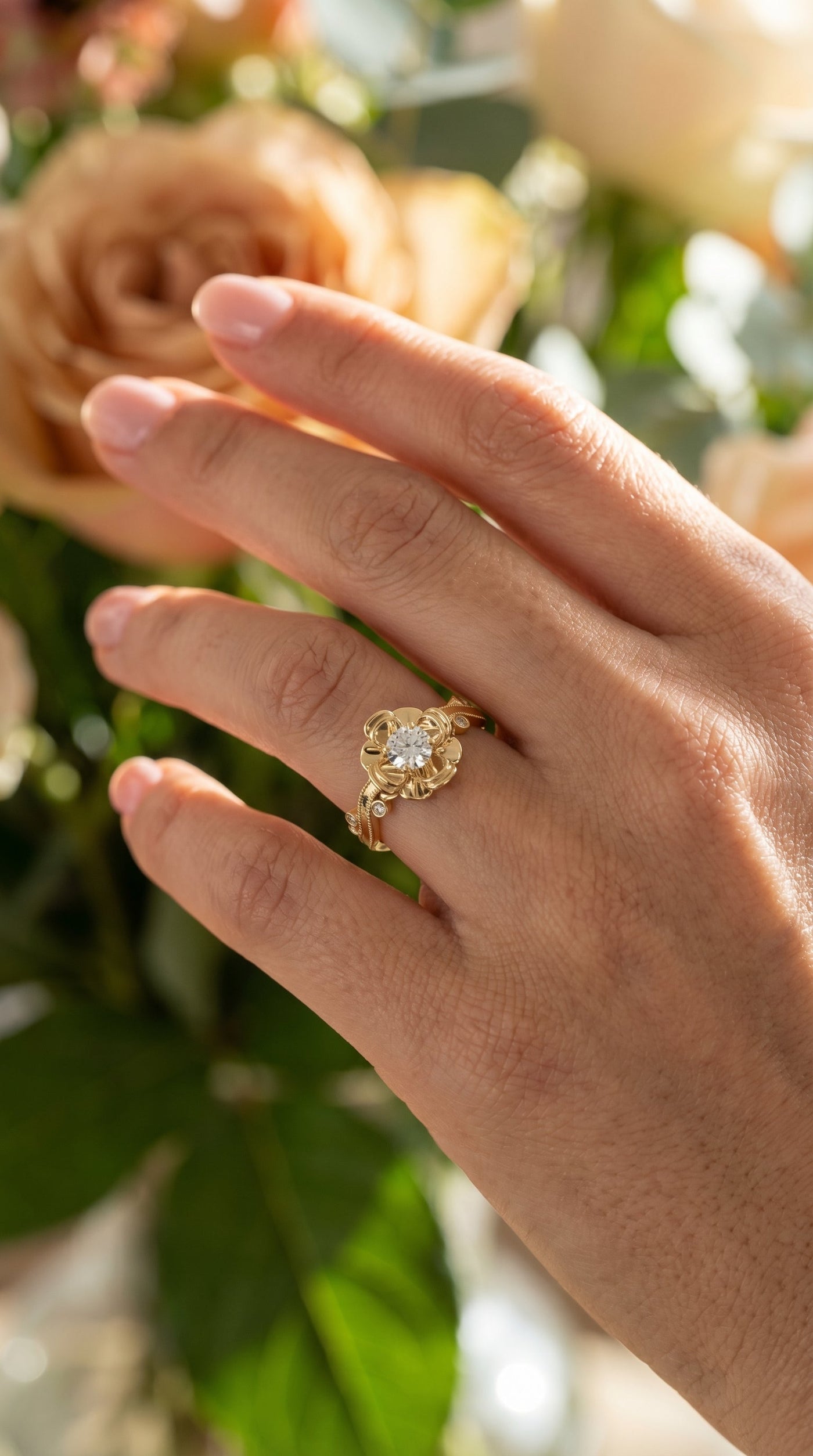 Custom Floral-Inspired Diamond Ring, view 2