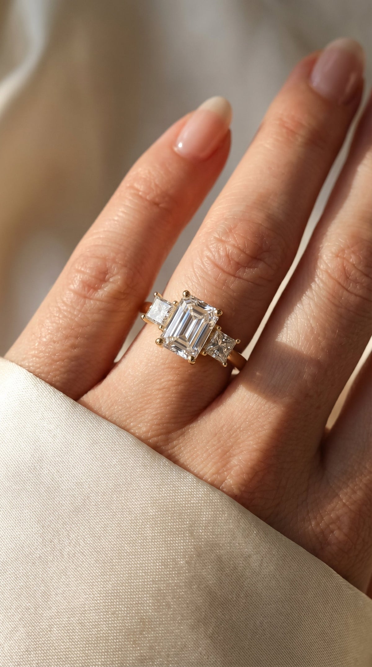 The Axis Trio Emerald Ring, view 2