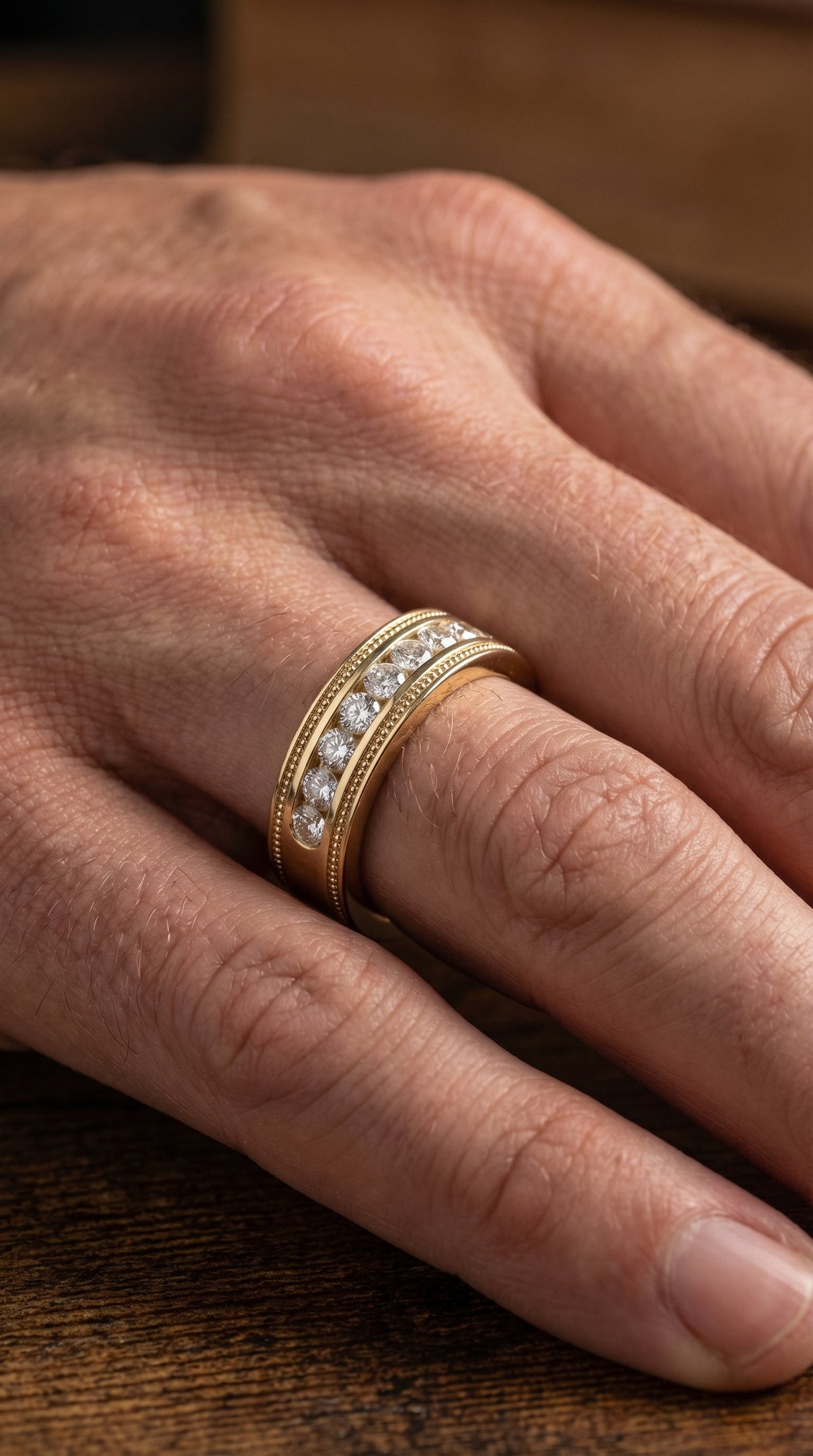 Men’s Half Eternity Handmade Diamond Band ( 1.00-1.10 ct. ), view 2