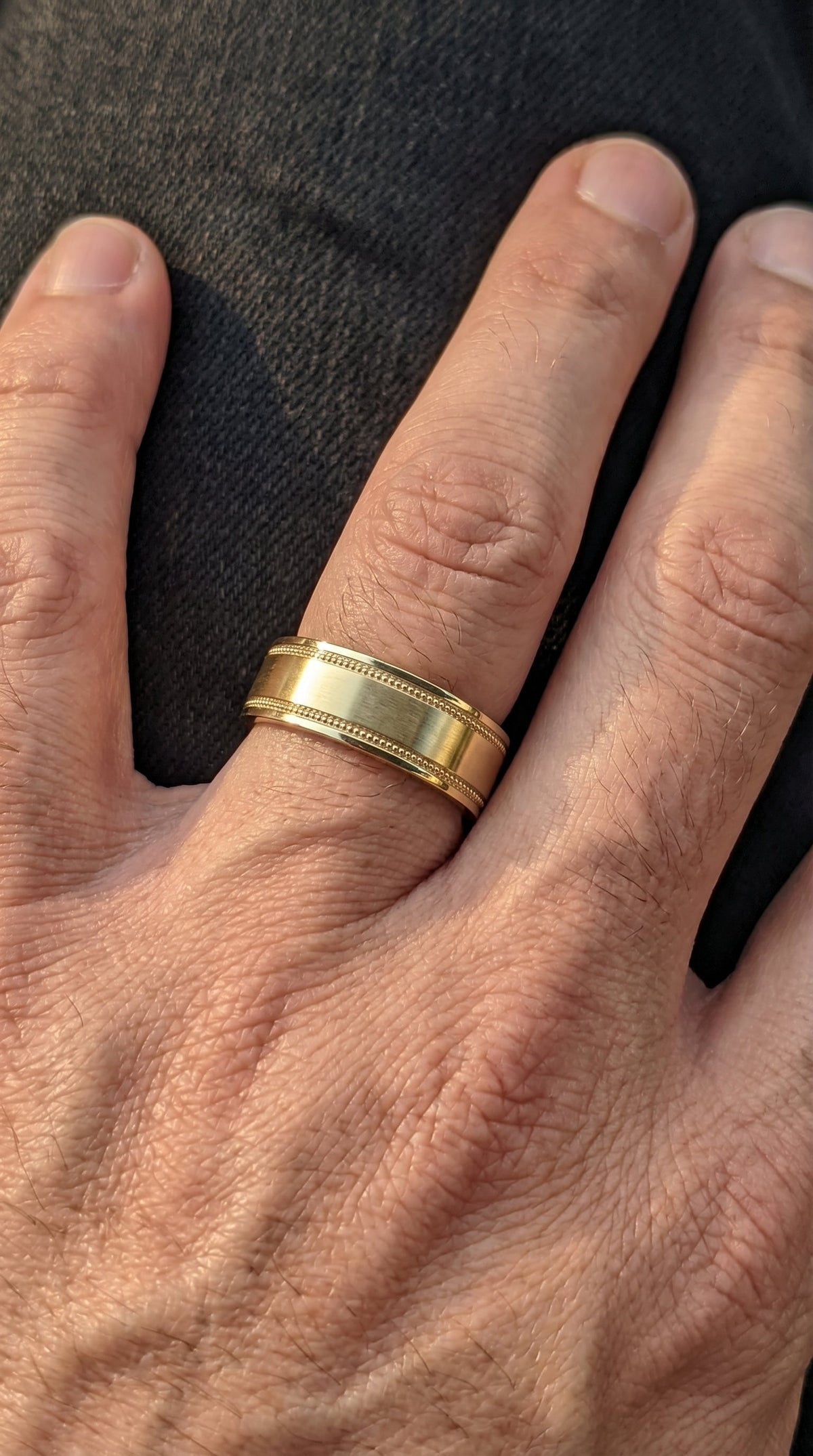 Men’s Flat Polish Milgraine Metal Ring, view 2