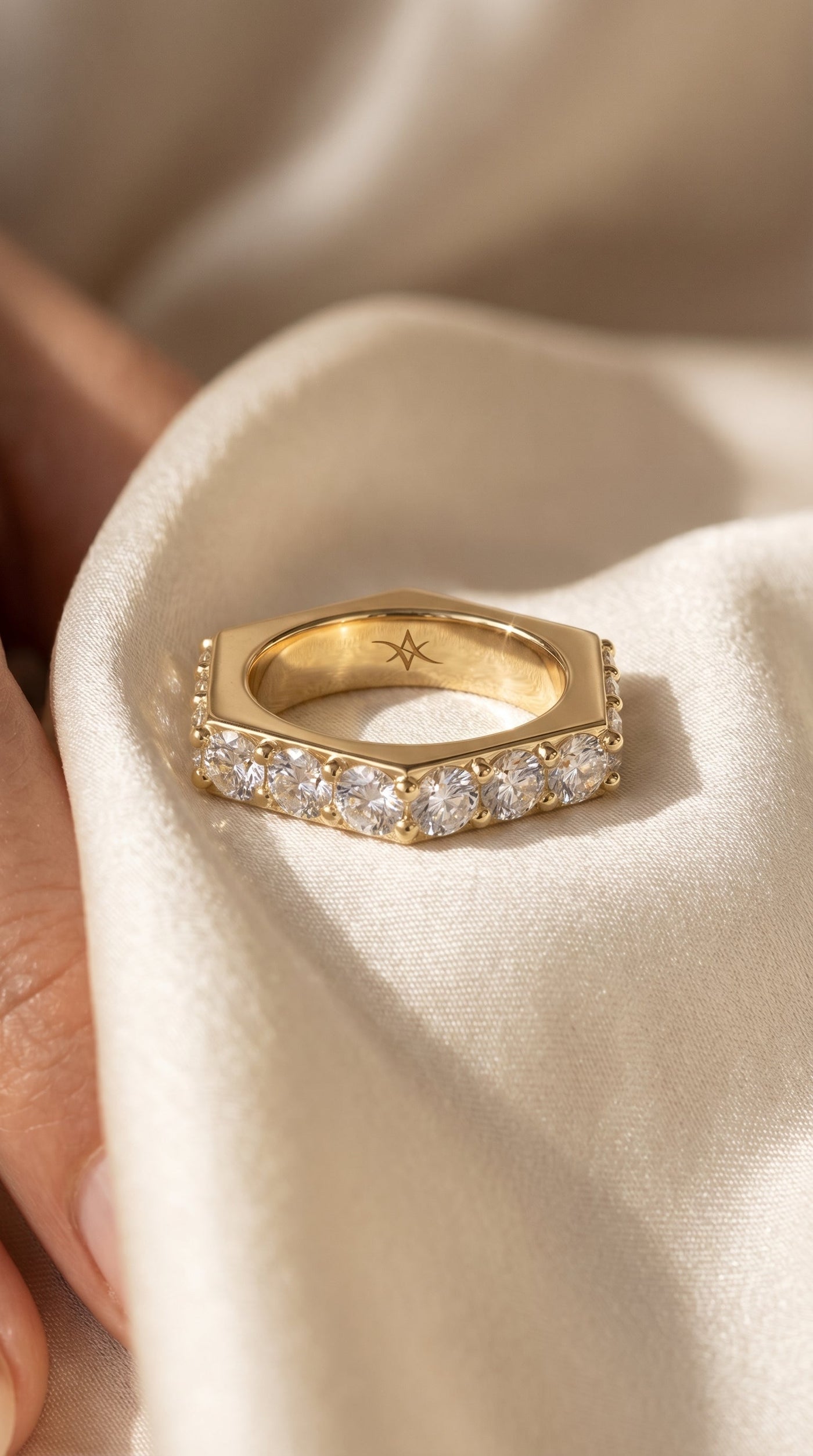 Forever Edge Unique Geometric Round Diamond Band, view 2