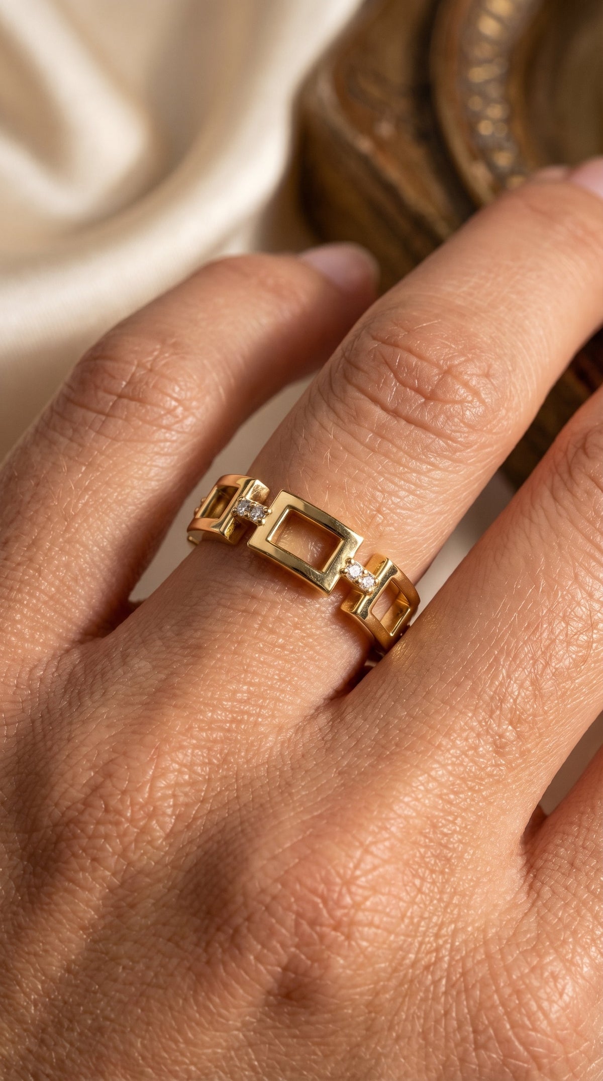 Square Link Dainty Round Diamond Wedding Band, view 2