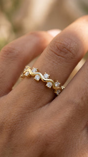 Curved Diamond Ring with Round Brilliant Cut Ring, view 2