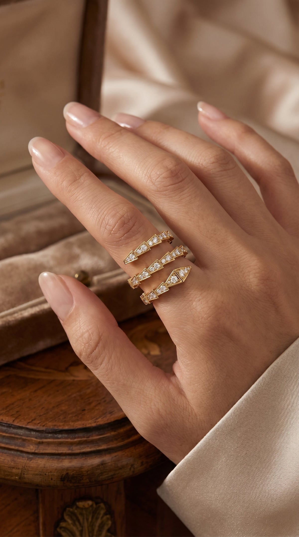 Diamond Studded Serpenti Viper Finger Curved Ring, view 2