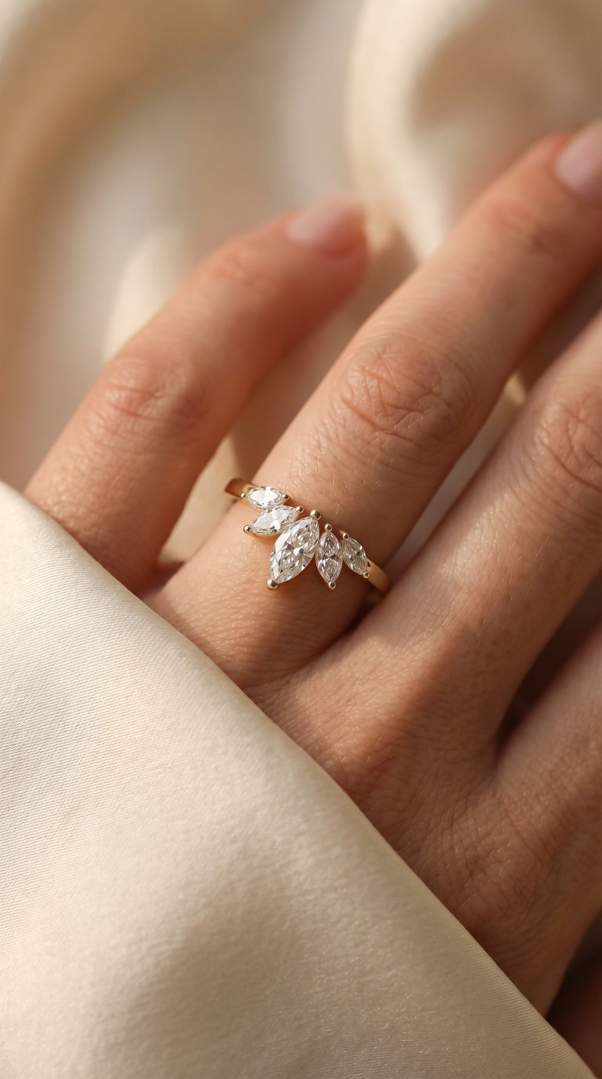 Marquise Diamond Curve Design Wedding Band, view 2