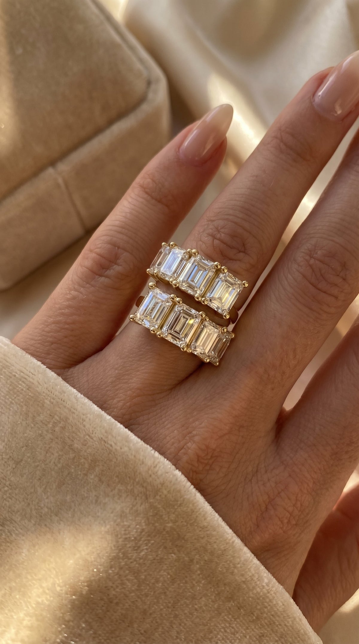 Emerald diamond Flow Bypass Fashion Ring, view 2