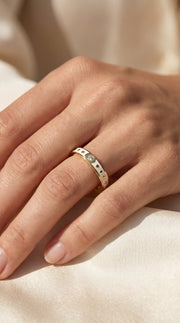 Minimalist Moon Motif Round Diamond Celestial Design Ring, view 2