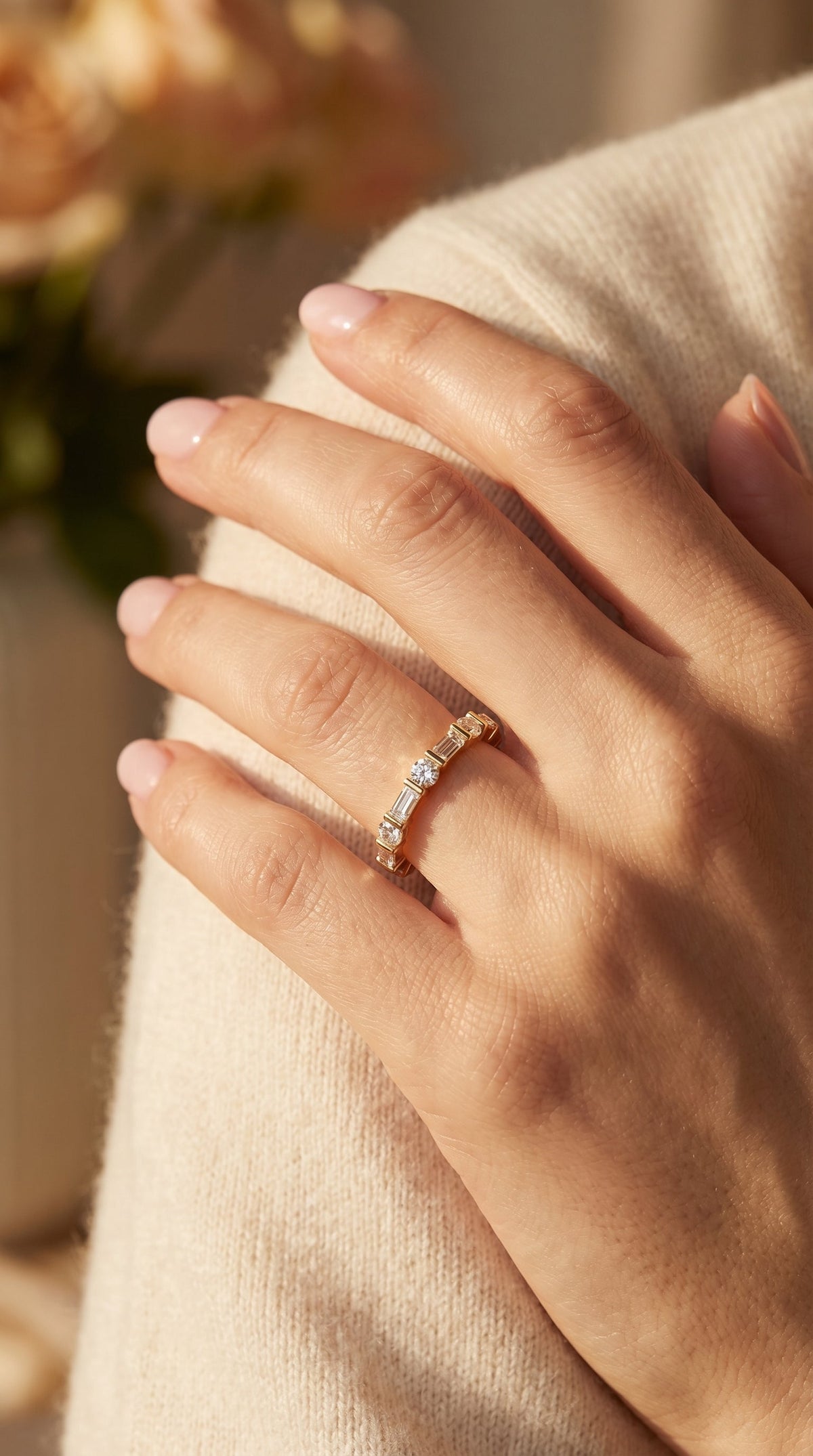 Round Baguette Cut Diamond Duo Ring, view 2