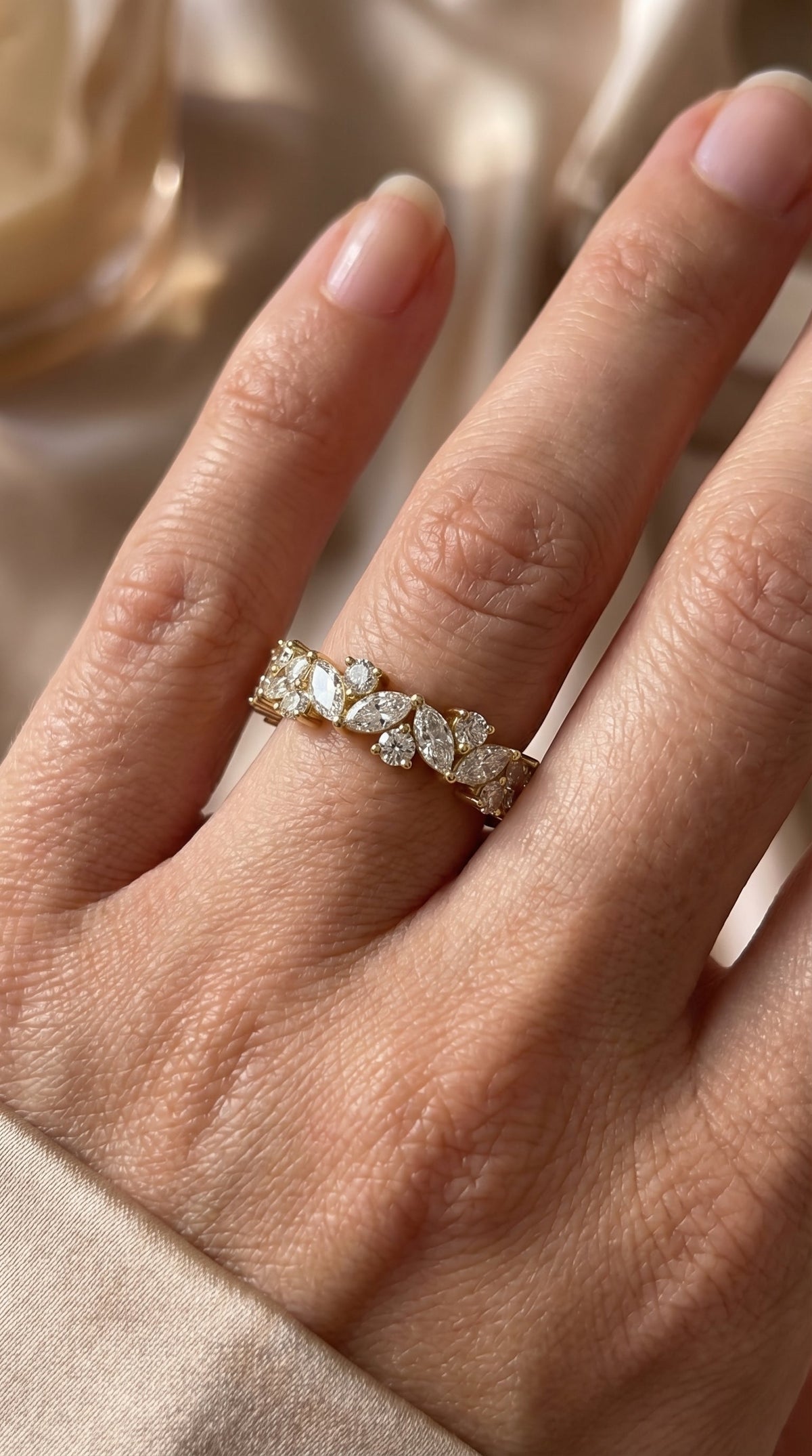 Cluster Design Round & Marquise Diamond Ring, view 2